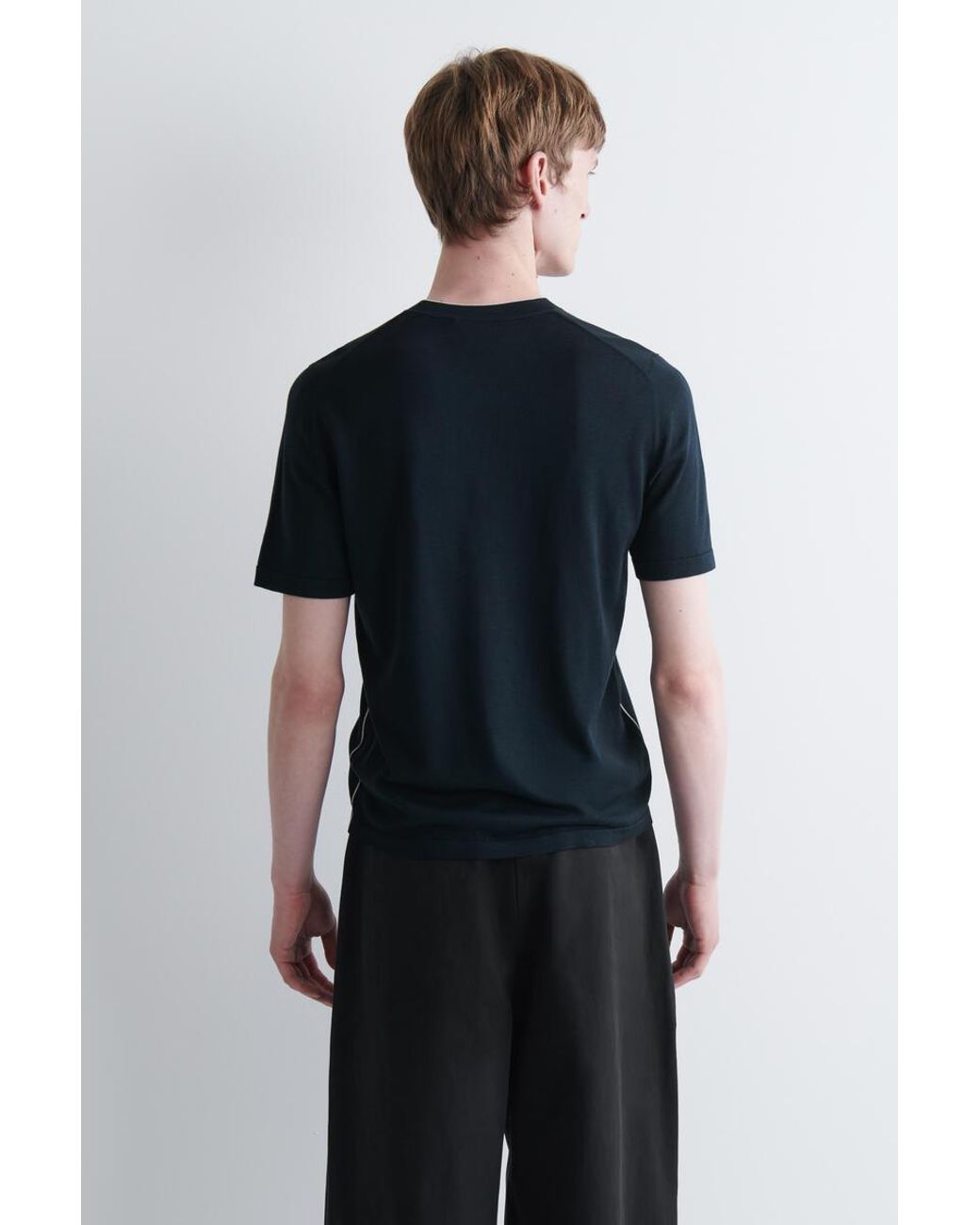 COS Blue Contrast-Tipped Silk-Cotton T-Shirt for men