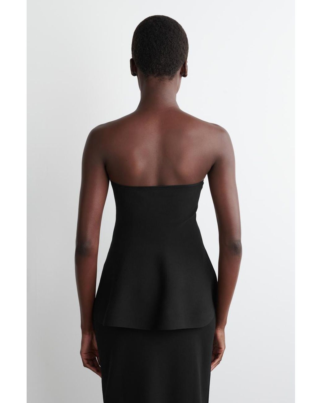 COS Black Sheer-Detail Knitted Peplum Top