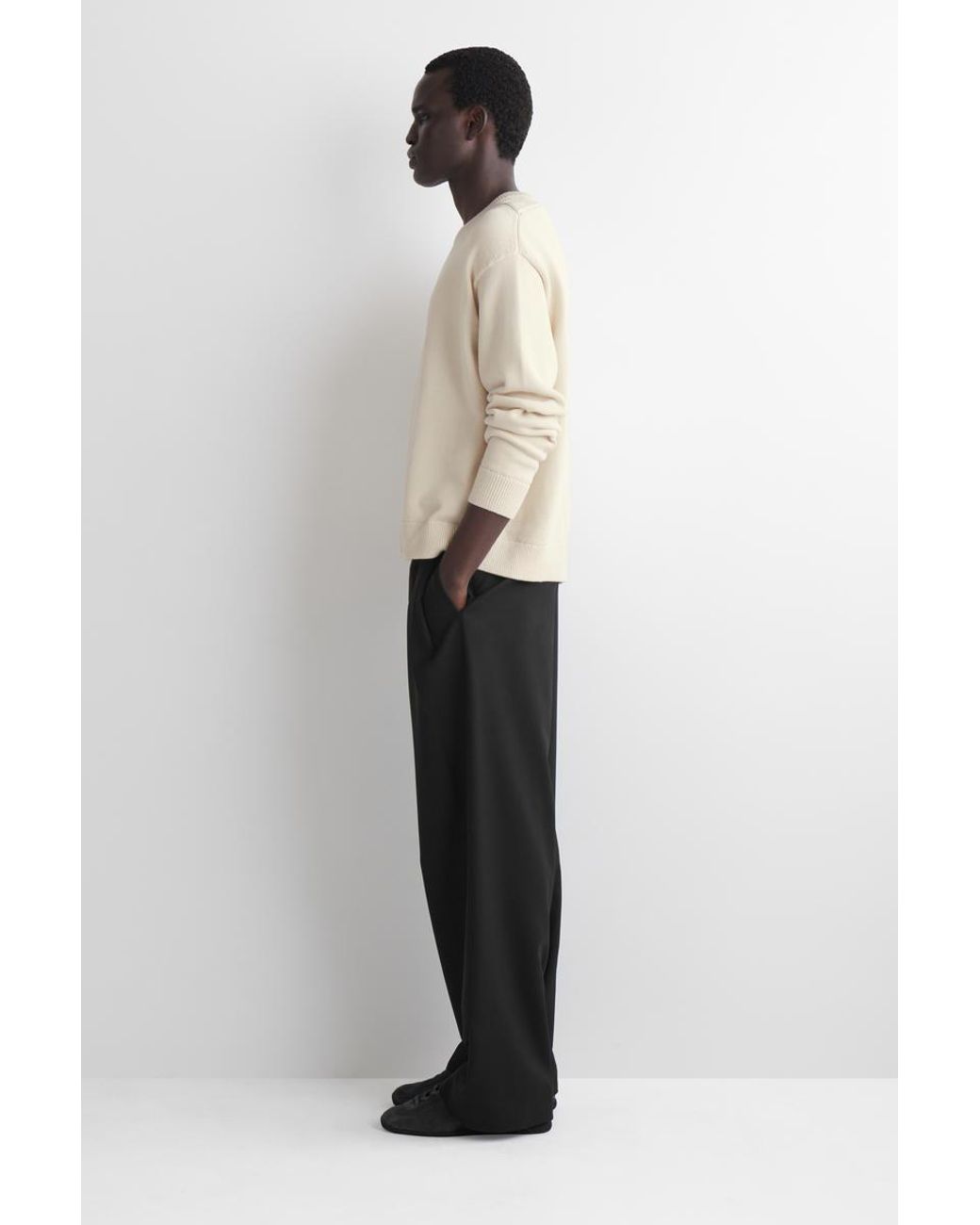 COS White Knitted Cotton Crew-Neck Jumper for men