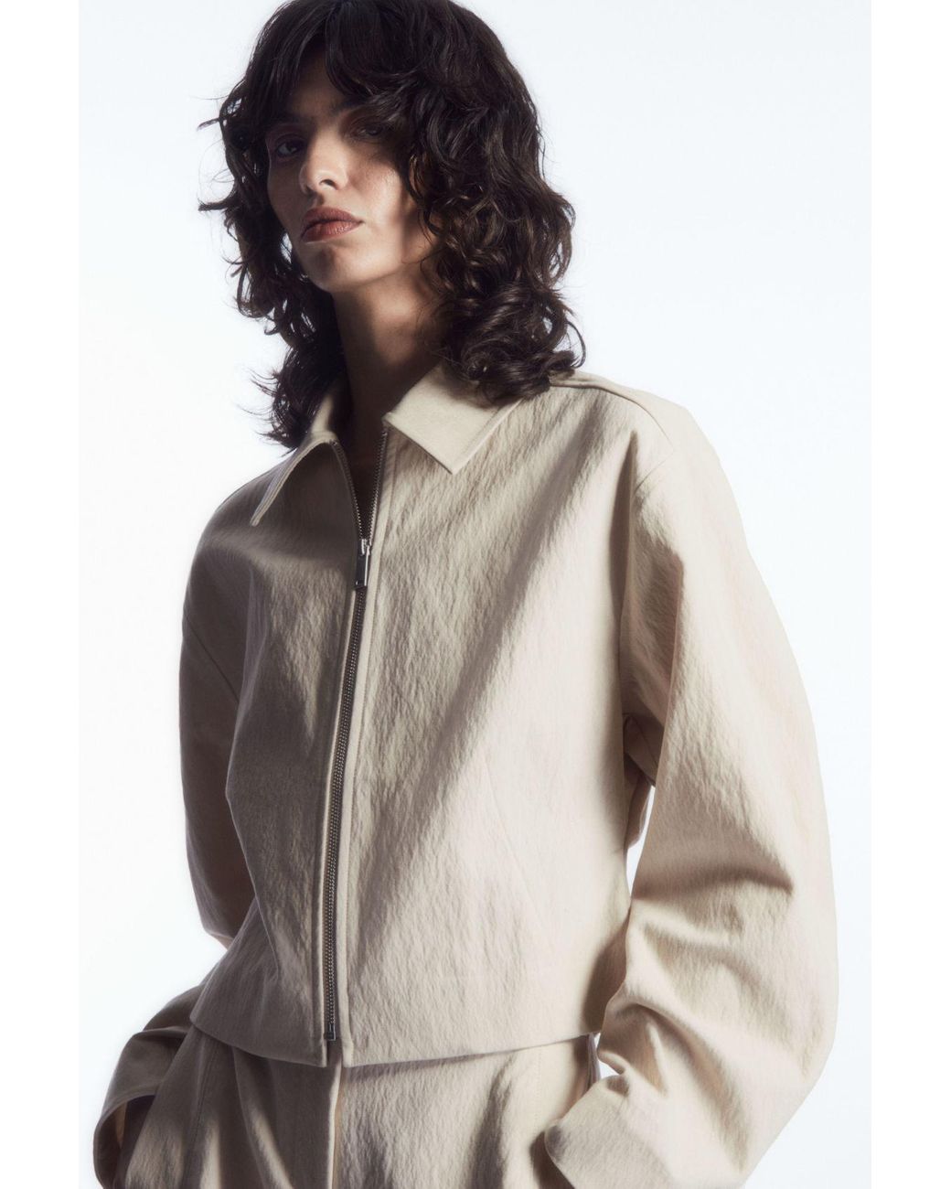 アトリエナルセ   natural linen cropped jacket Linen Cropped Collarless Jacket FINAL SALE (No Returns