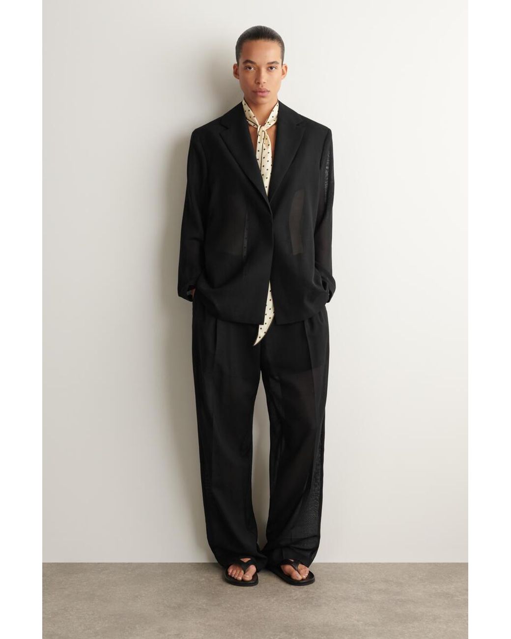 COS White Polka-Dot Silk Skinny Scarf