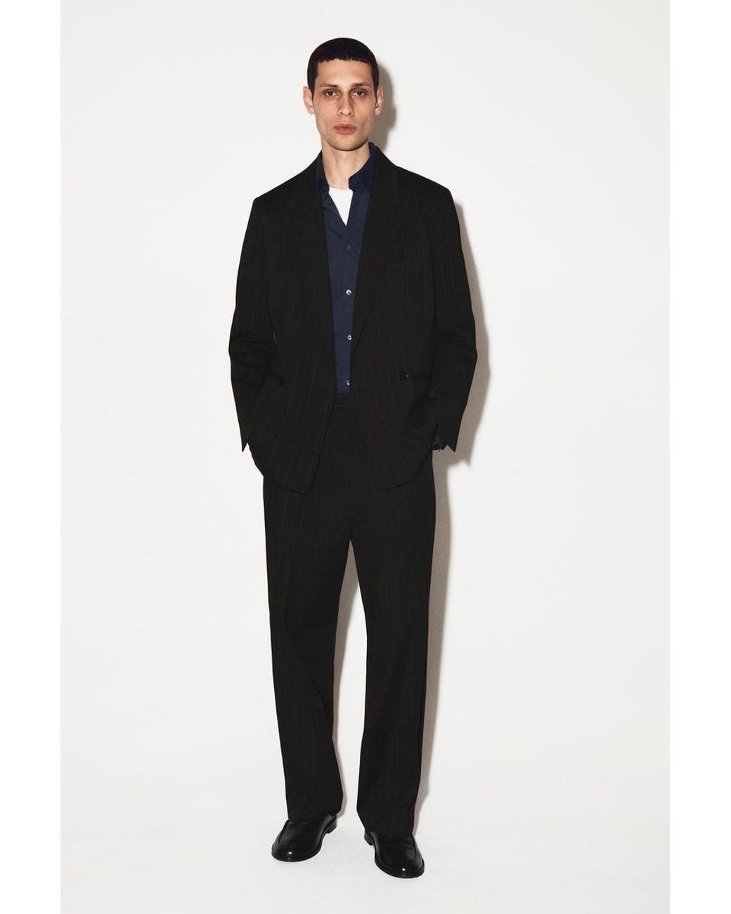 COS Black Pinstriped Double-Breasted Blazer for men