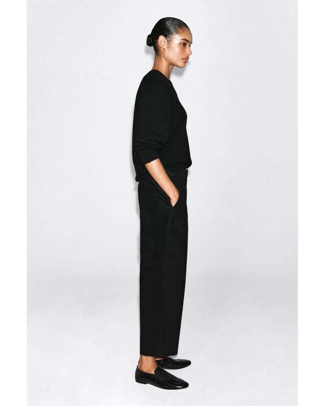 COS Black Corduroy Barrel-Leg Pants