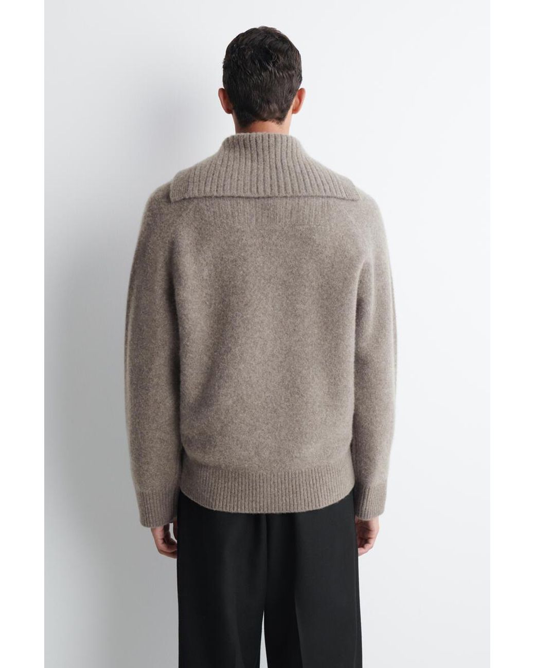 COS Brown Buttoned Pure Cashmere Funnel-Neck Jumper for men