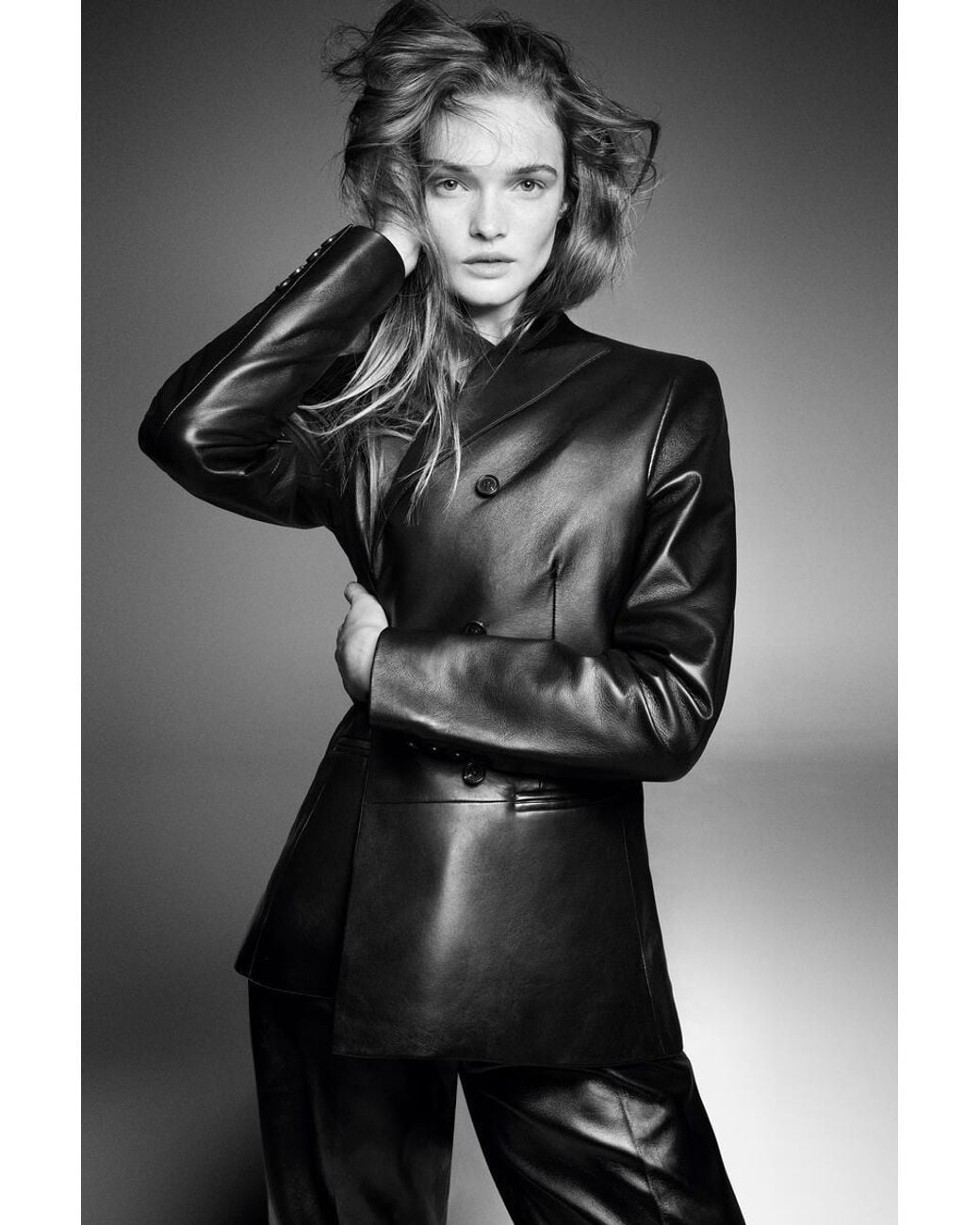 COS Black Leather Straight-Leg Pants