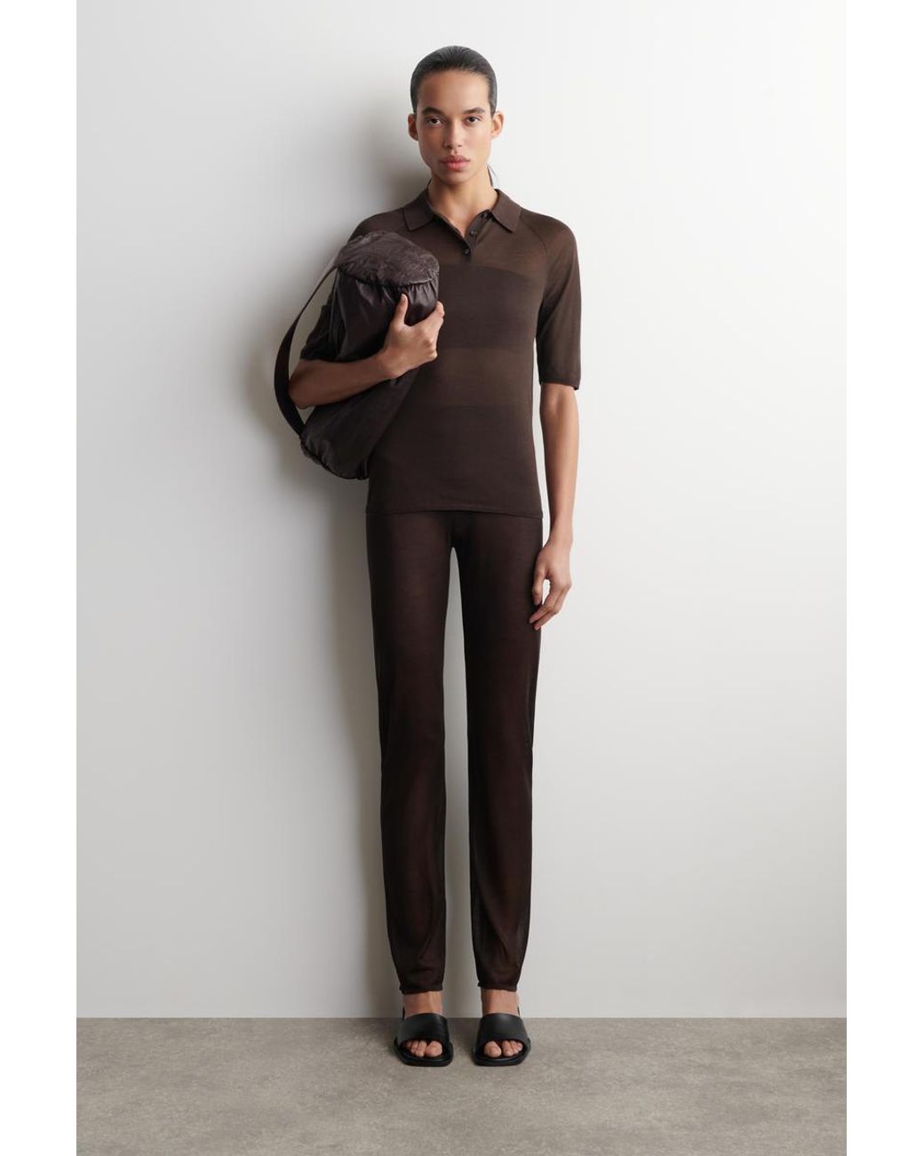COS Black Sheer Knit Silk Polo Shirt