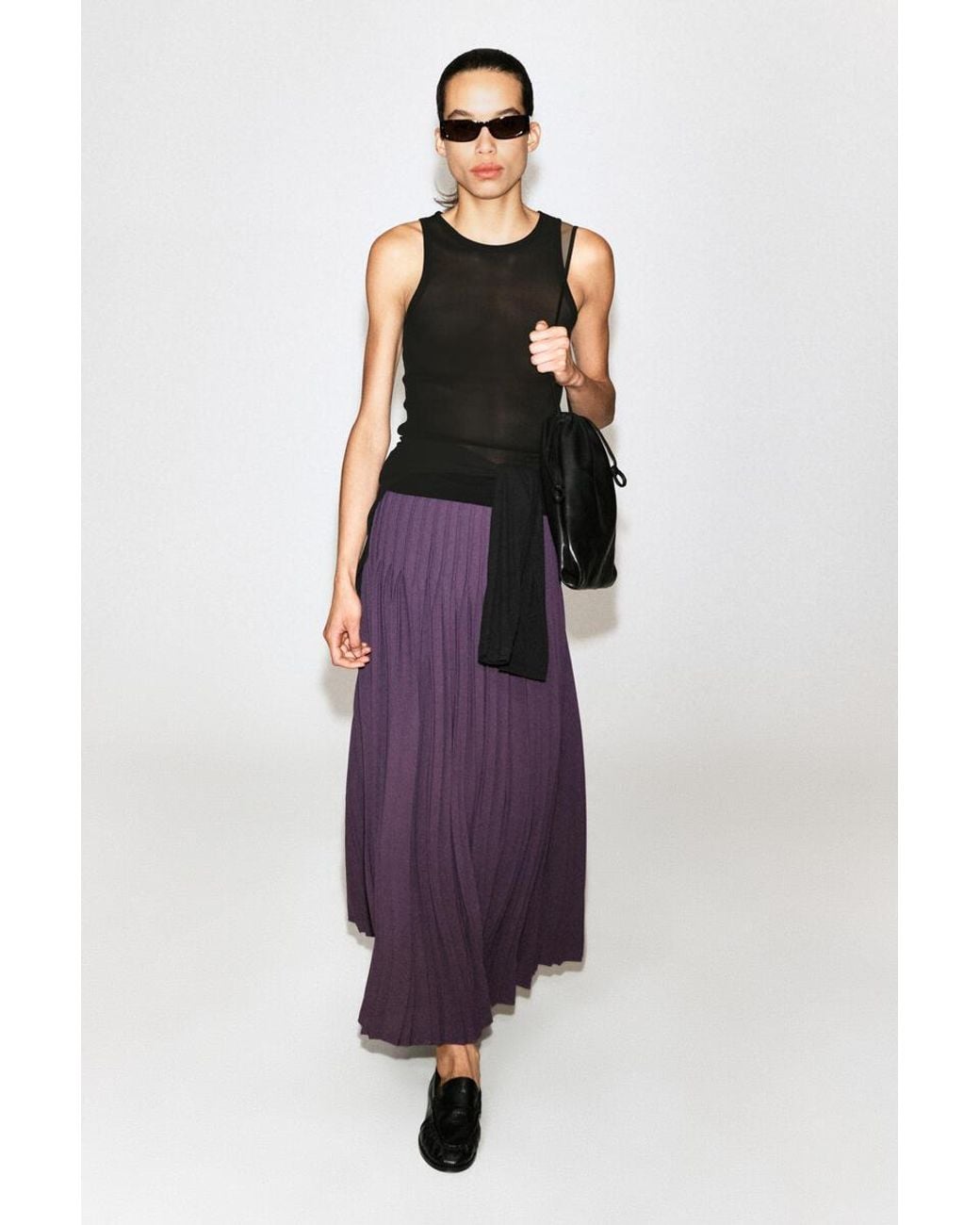 COS Purple Pleated Crepe Midi Skirt
