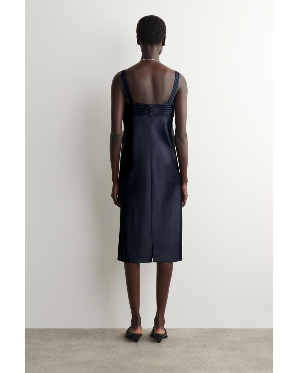 COS Blue Open-Stitch Satin Slip Dress
