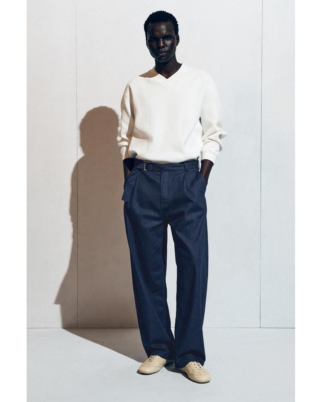 COS Blue Belted Denim Relaxed-Fit Barrel-Leg Pants for men