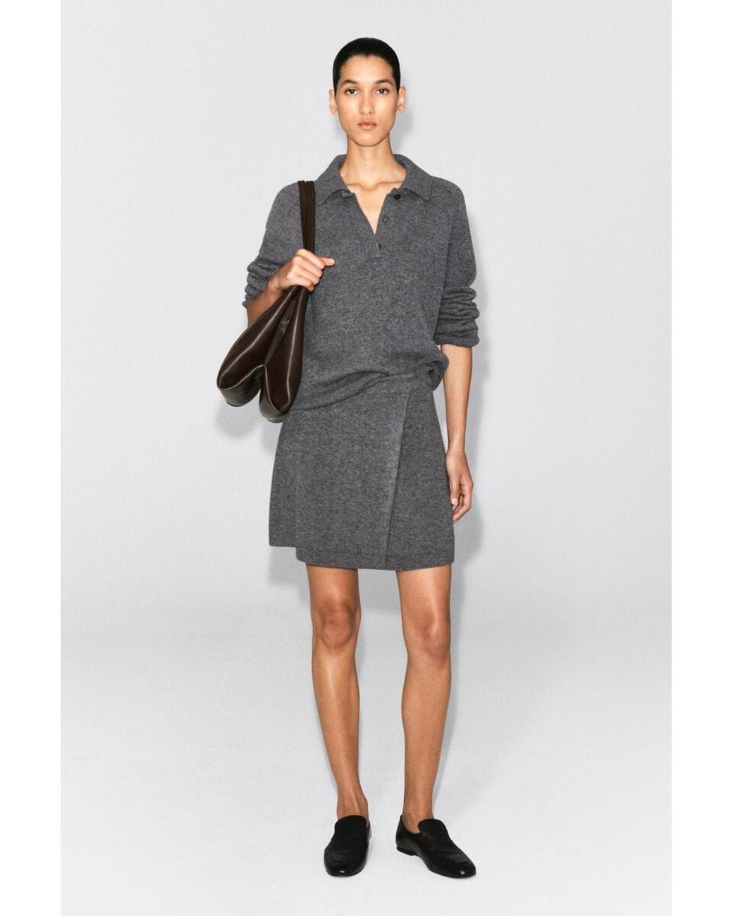 COS Gray Merino Wool Mini Wrap Skirt