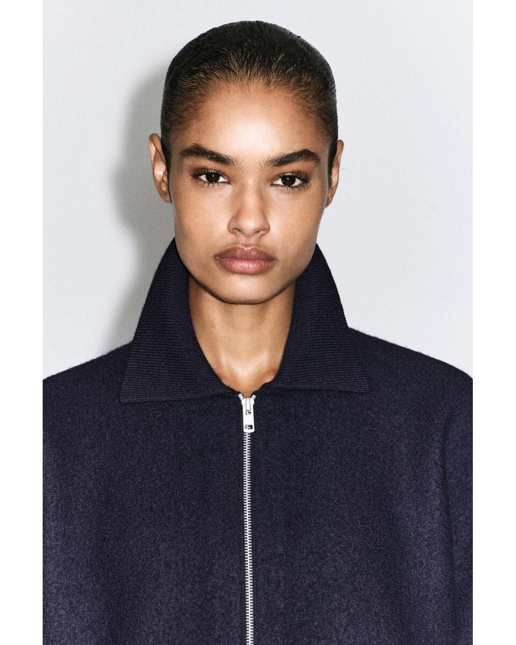 COS Blue Sculpted Merino Wool Zip-Up Jacket