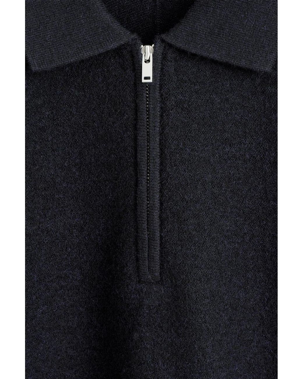 COS Blue Panelled Boiled Wool Zip-Up Sweater for men