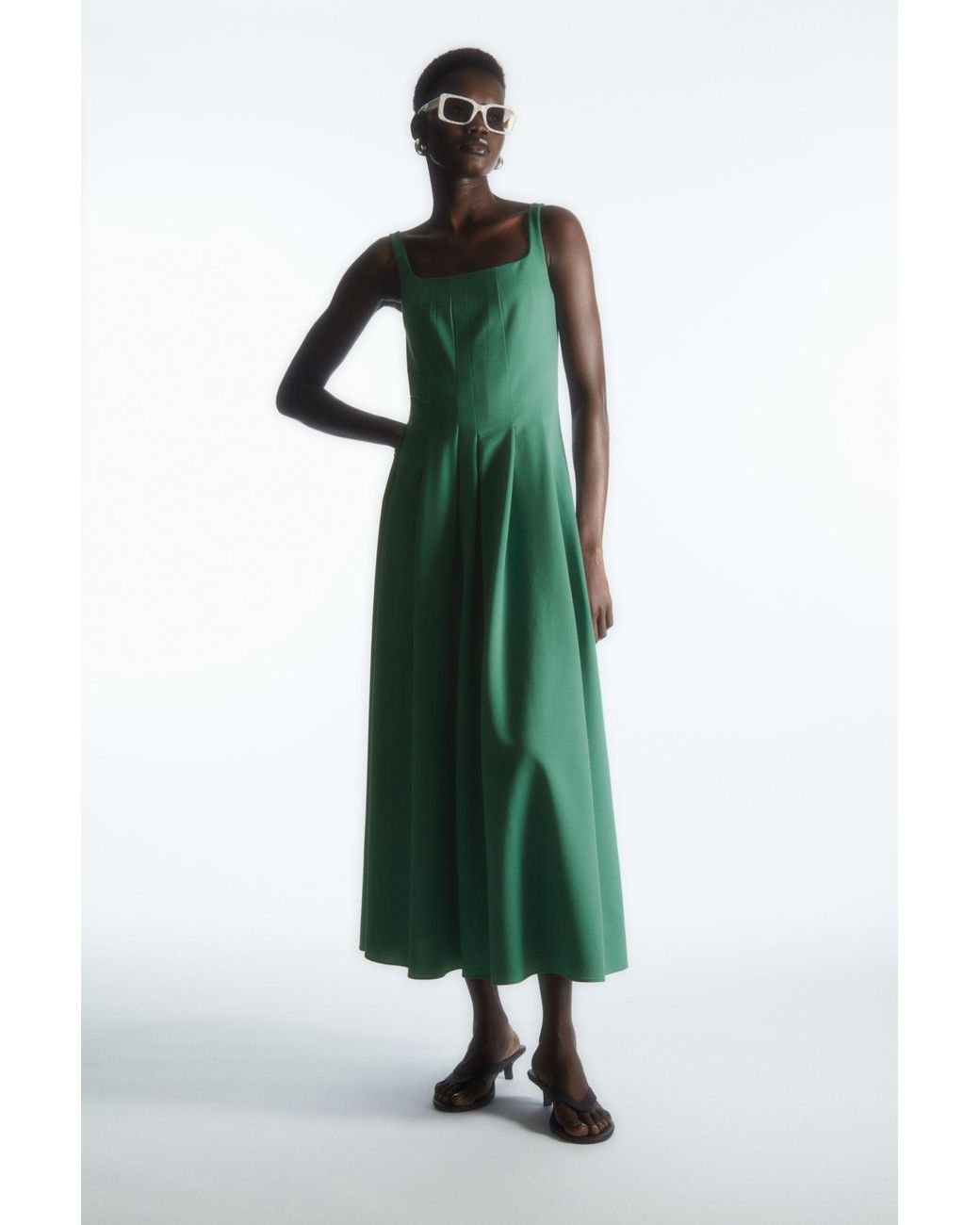 COS Pleated Jersey Midi Dress in Green | Lyst