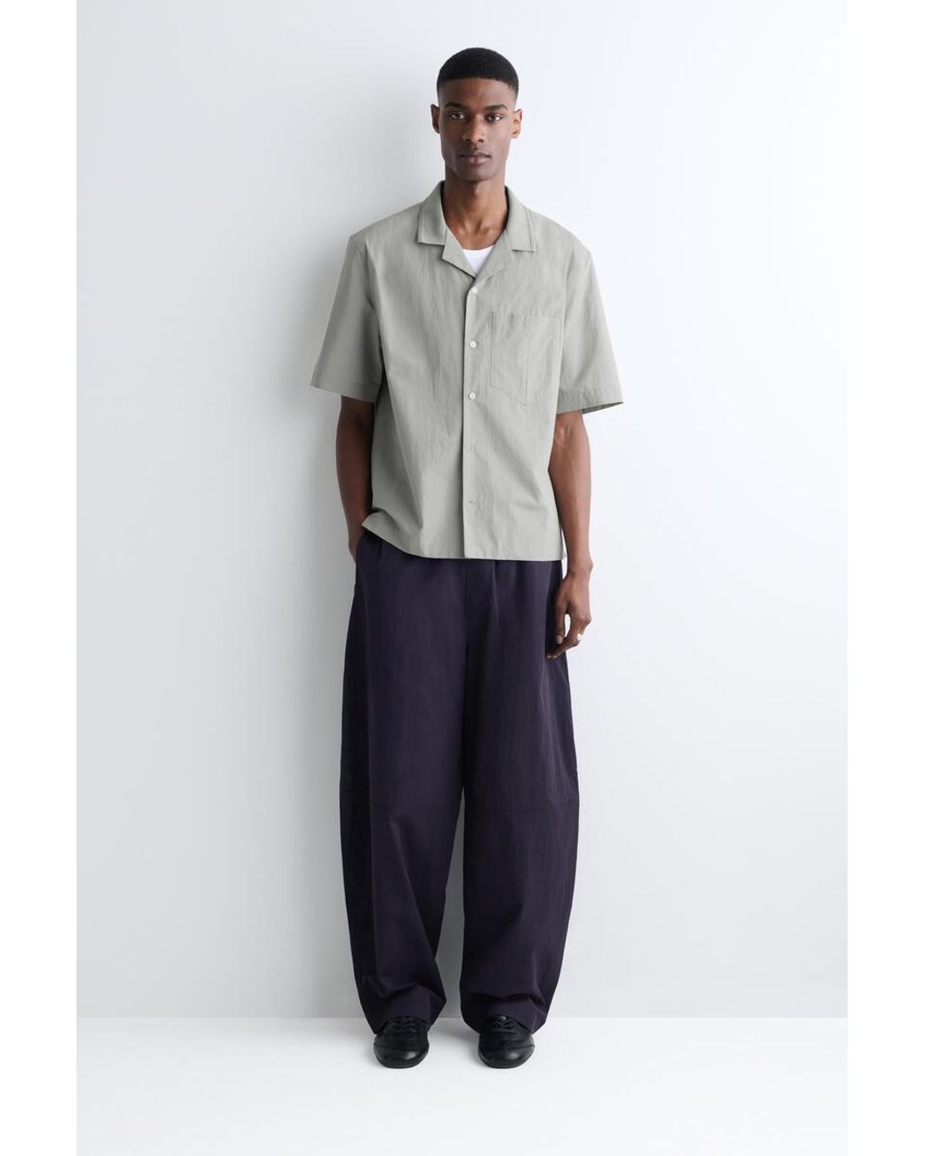 COS Gray Camp-Collar Cotton Shirt for men