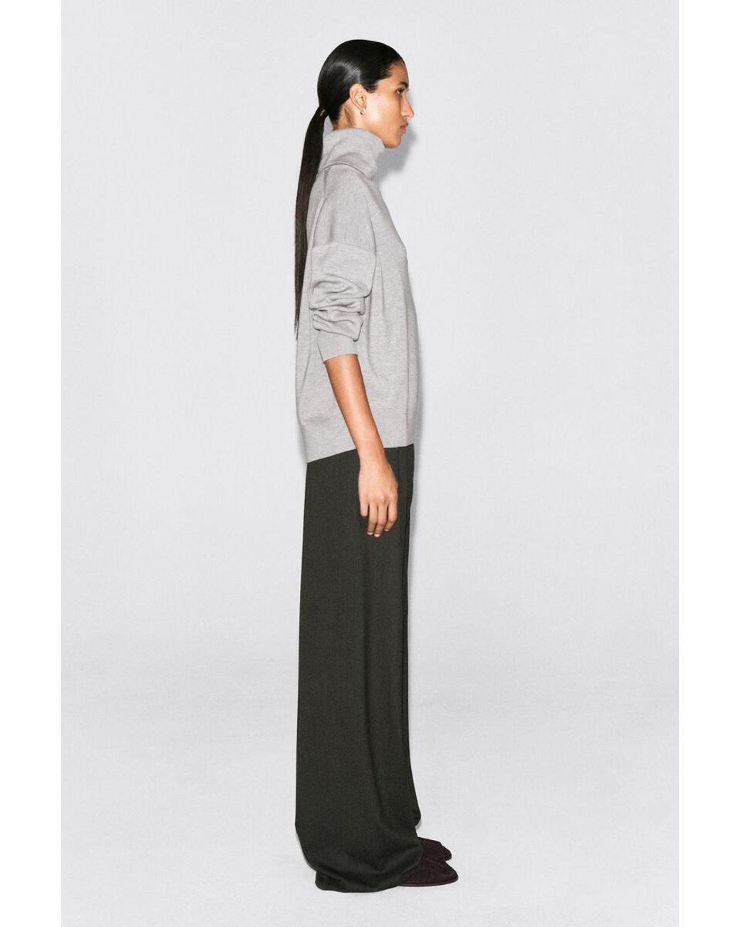 COS Gray Merino Wool Roll-Neck Sweater