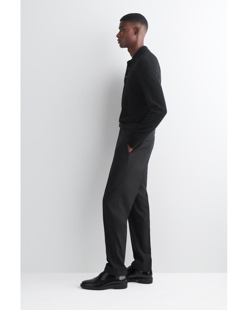 COS Black Belted Wool-Blend Slim-Fit Trousers for men