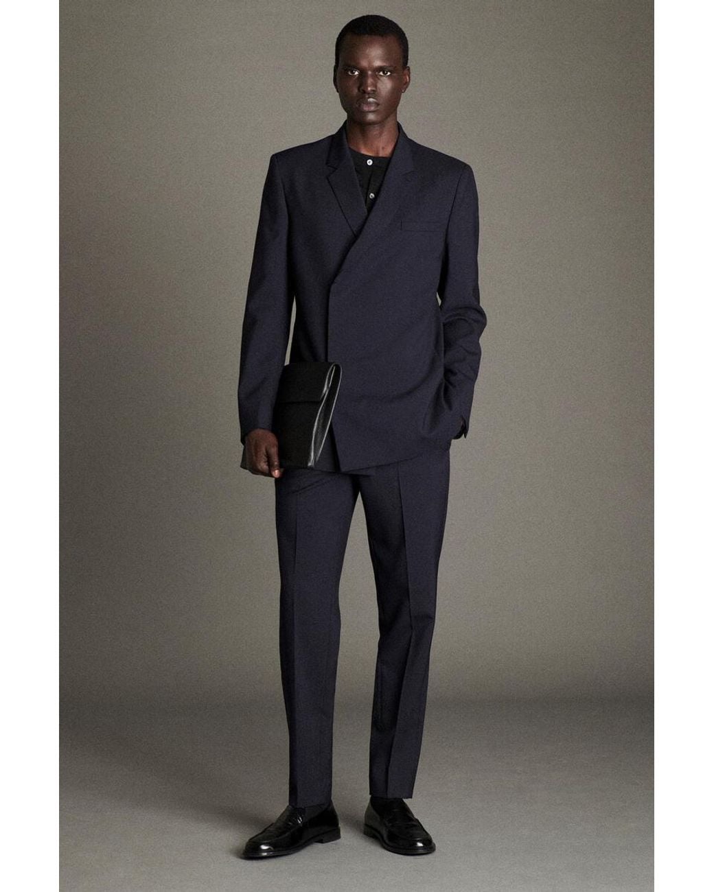 COS Blue Slim Double-Breasted Wool Blazer for men