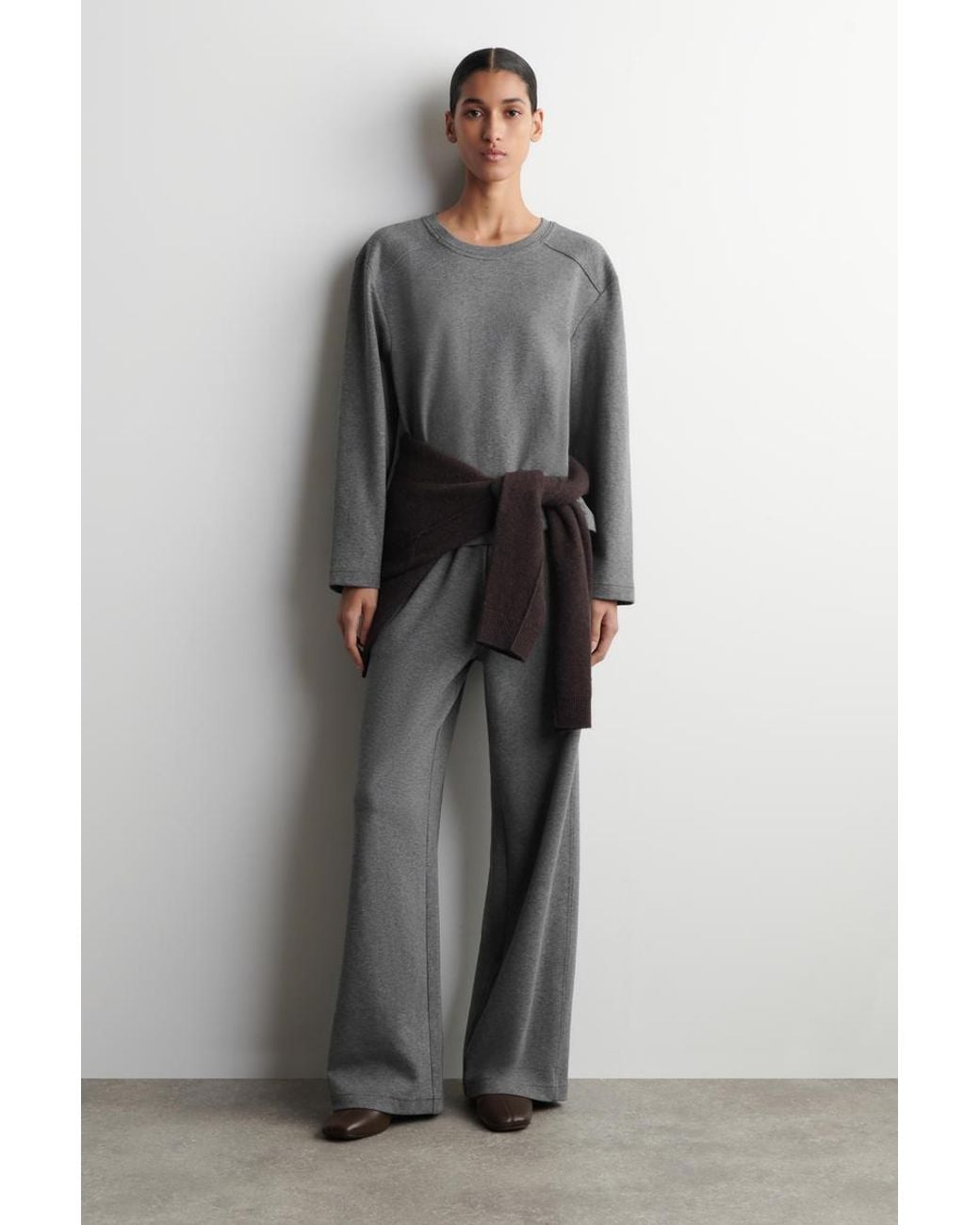 COS Gray Cotton Long-Sleeved Top