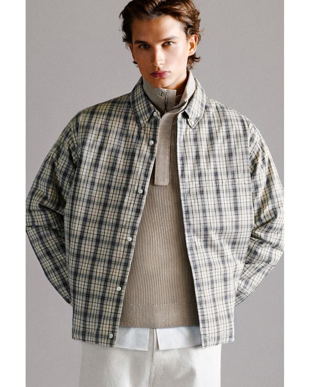 COS White Padded Checked Cotton Overshirt for men
