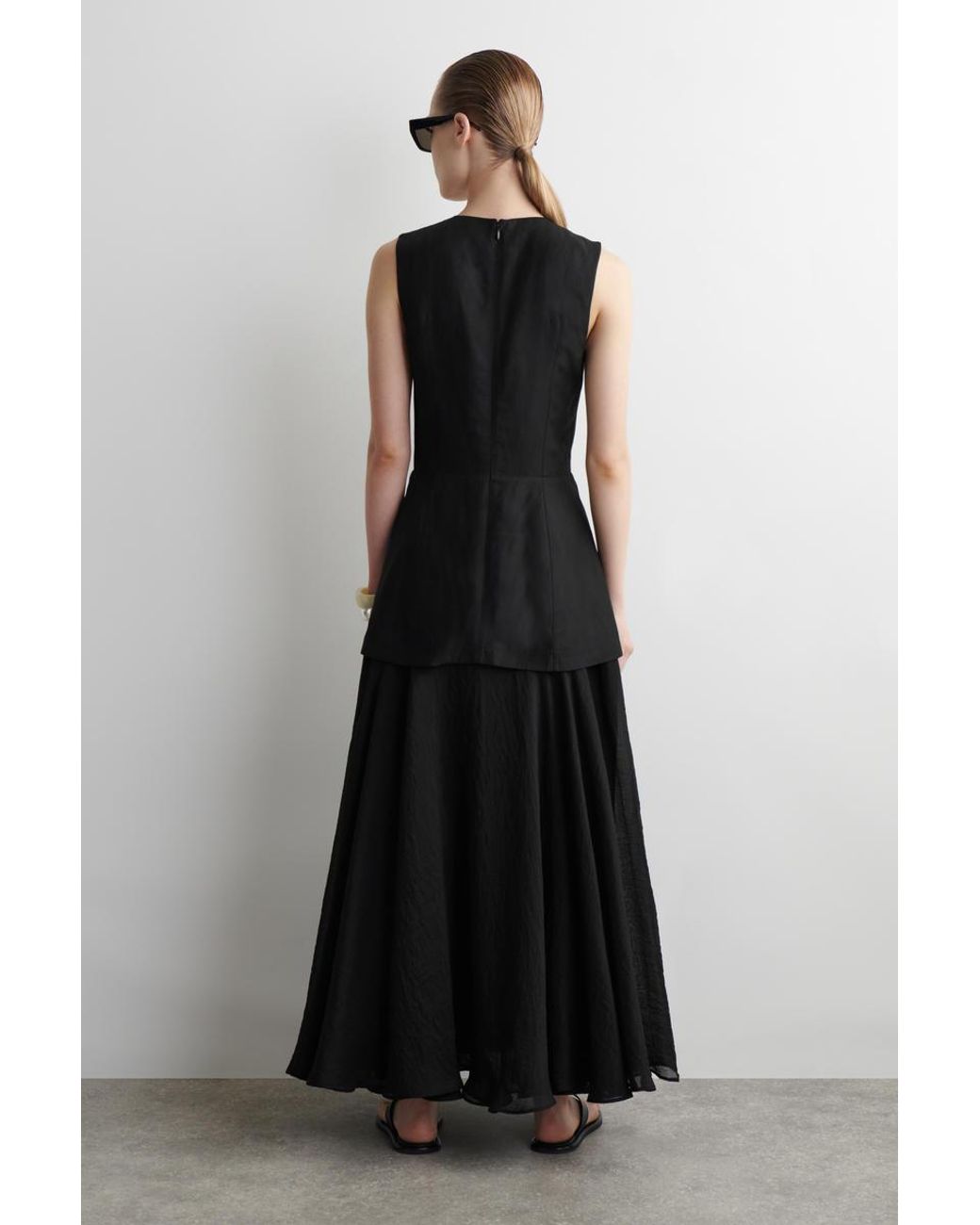 strapless open back dress Straight Neckline Layered Peplum Detail Long Dress – John Paul Ataker main image 1