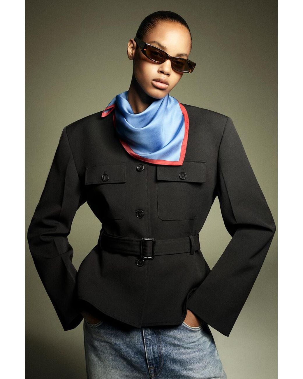 COS Blue Contrast-Tipped Silk Scarf