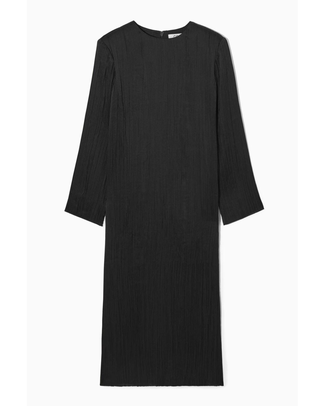 COS Long-sleeved Plissé Midi Dress in Black | Lyst