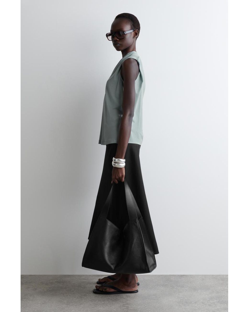 COS Blue Draped V-Neck Top