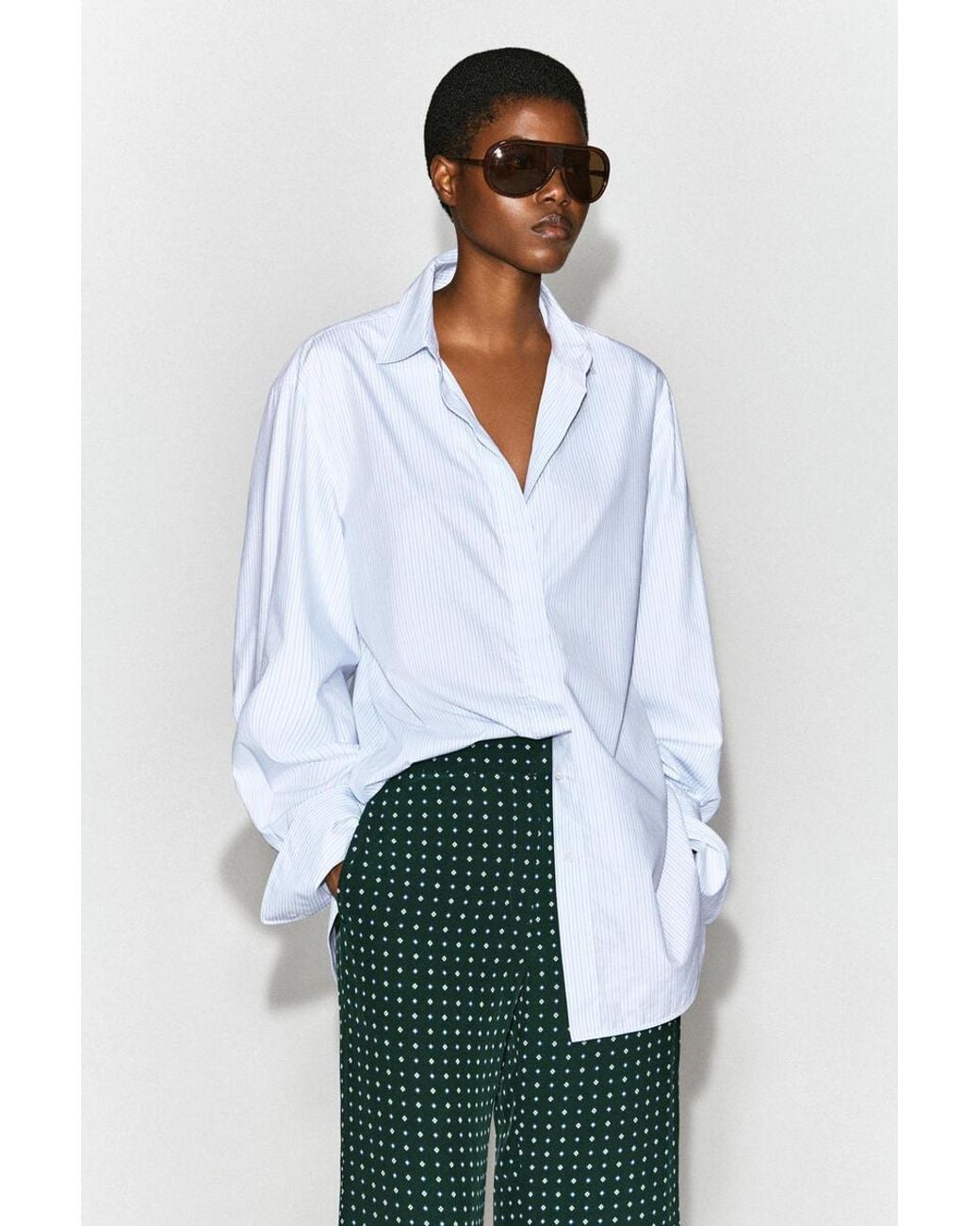 COS Green Geometric-Print Cropped Flared Pants