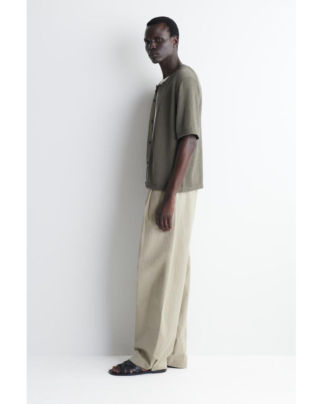 COS Gray Bouclé-Knit Short-Sleeved Cardigan for men