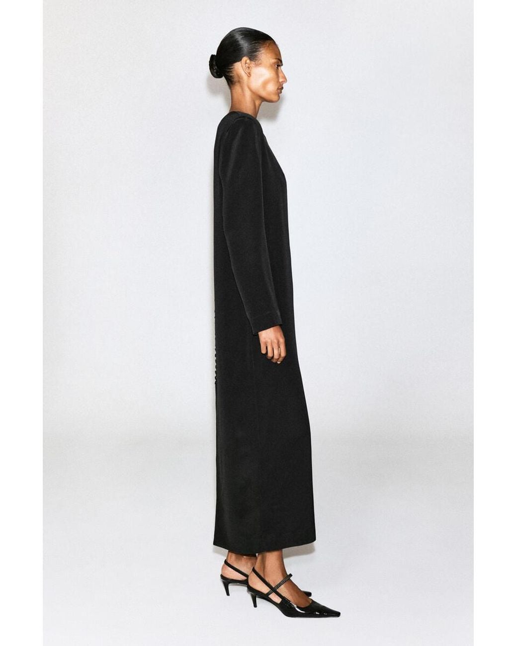 COS Button-Detail Silk-Crepe Maxi Dress in Black | Lyst