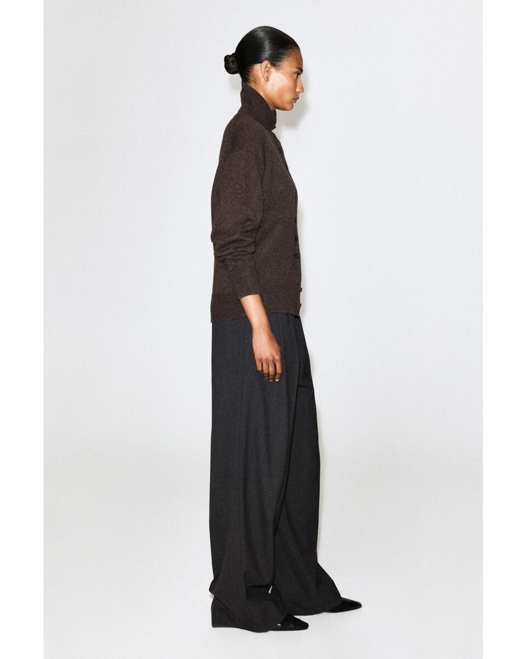 COS Black Sculpted Pure Cashmere Funnel-Neck Cardigan