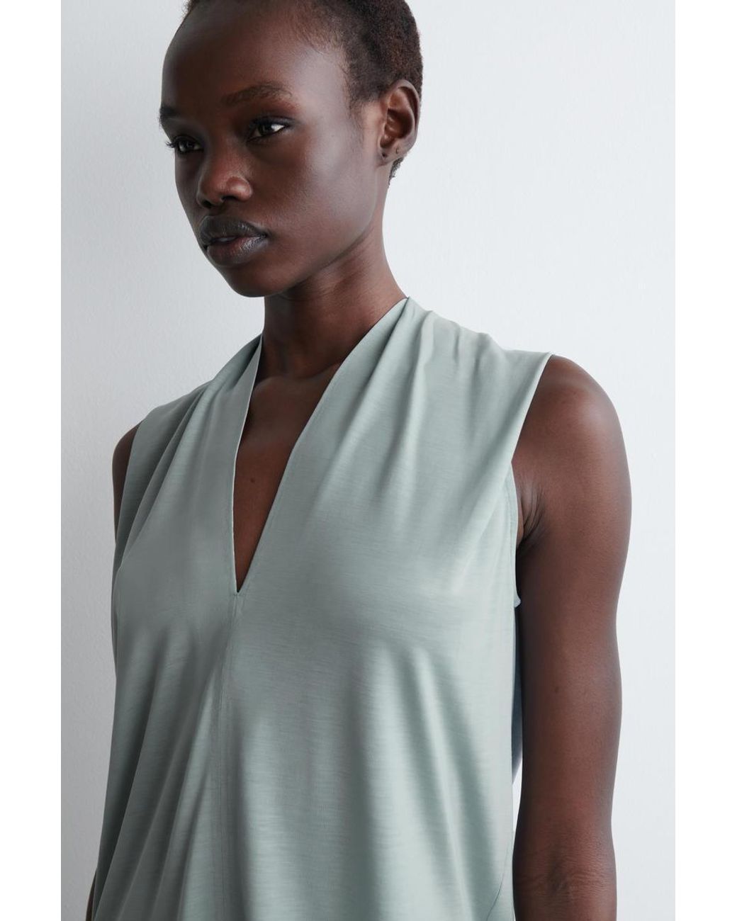 COS Blue Draped V-Neck Top