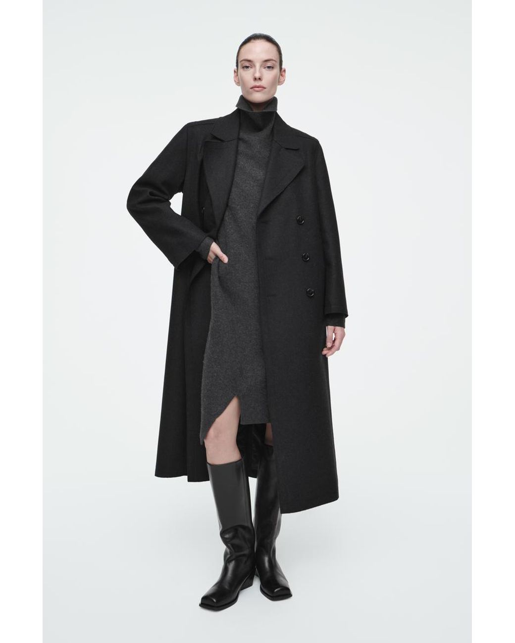 COS Asymmetric Merino Wool Dress in Gray | Lyst