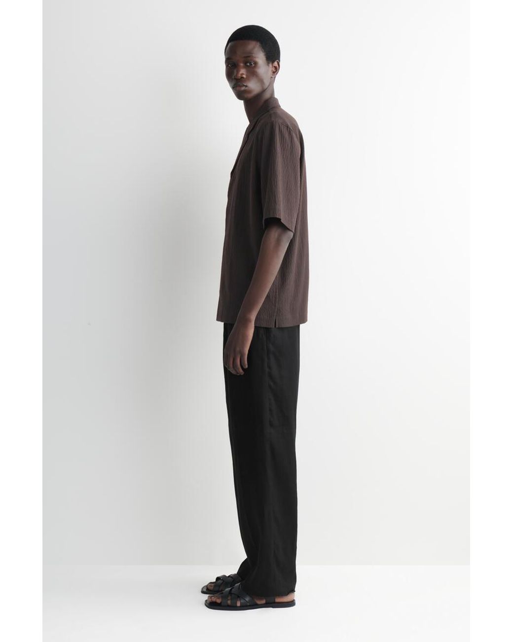 COS Brown Seersucker Resort Shirt for men