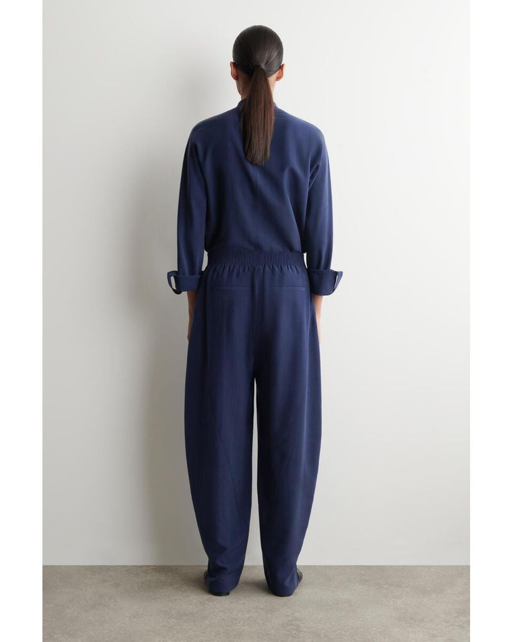 COS Blue Panelled Elasticated Barrel-Leg Trousers