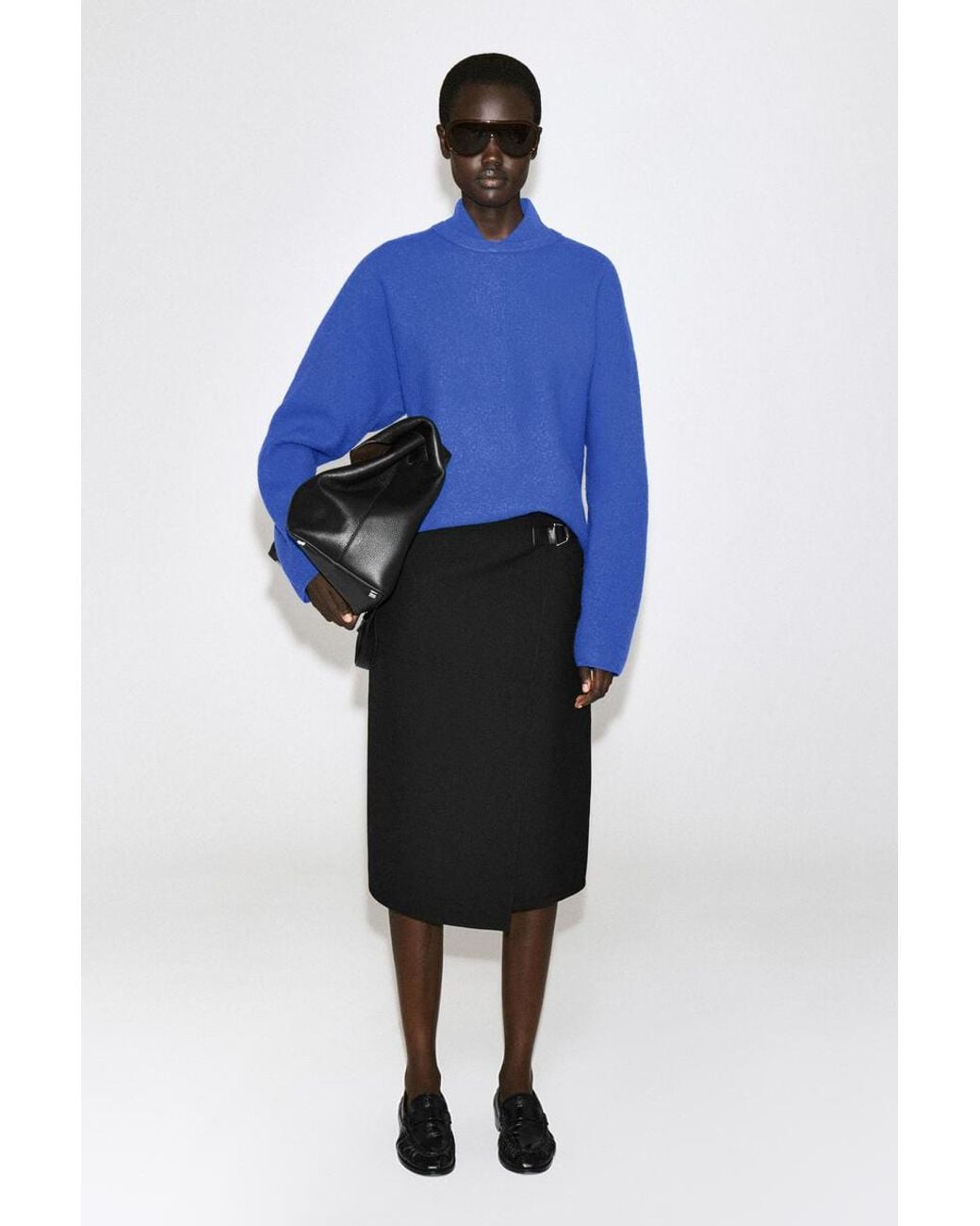COS Blue Layered-Collar Boiled Wool Sweater
