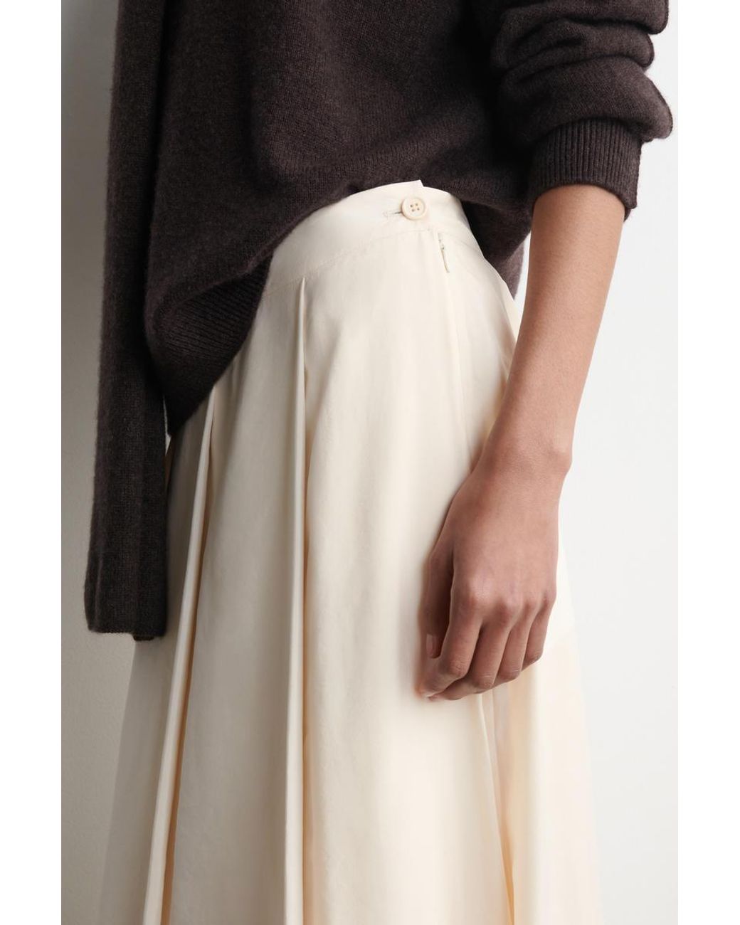 COS Natural Pleated A-Line Midi Skirt