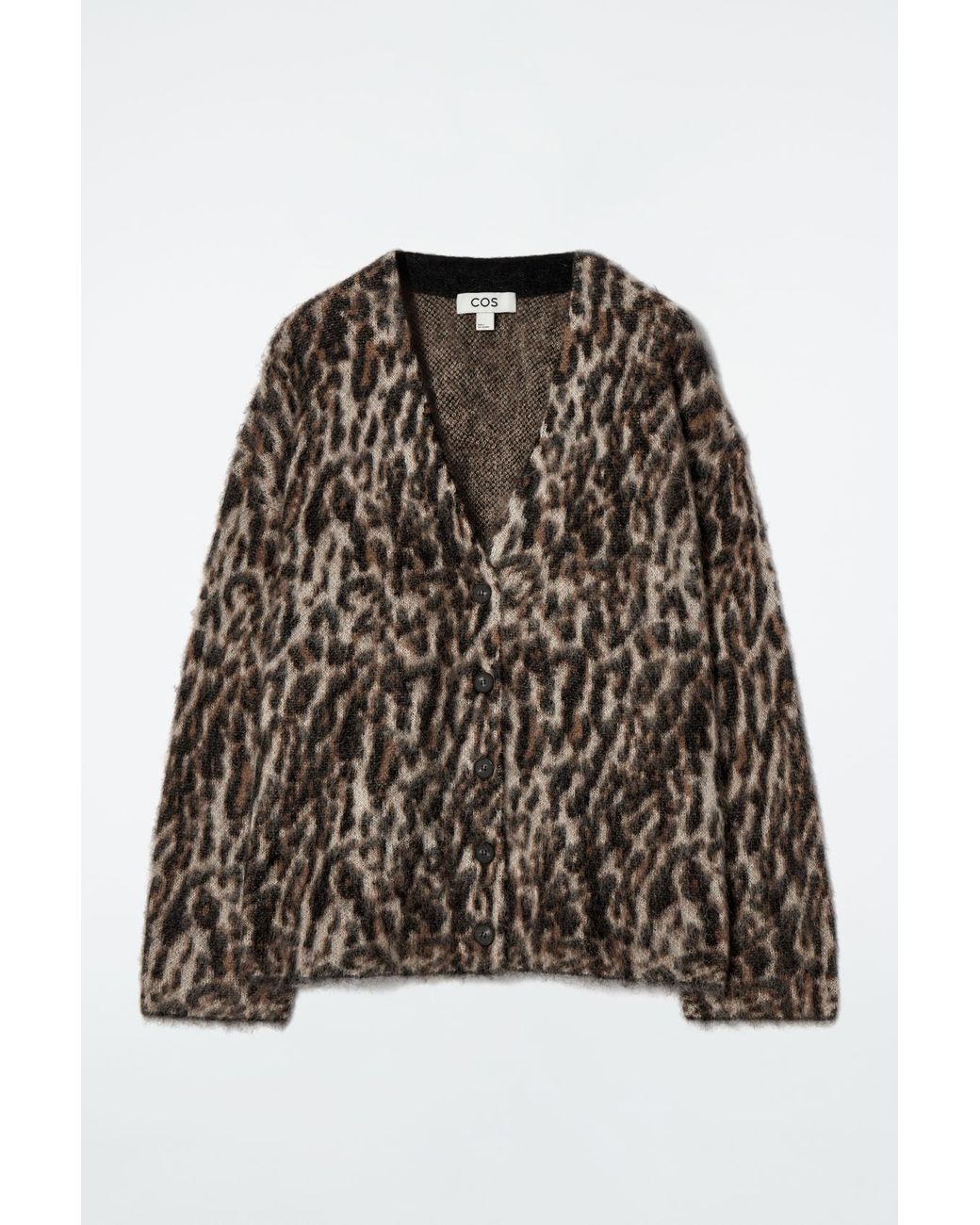 COS Leopard-jacquard Mohair-blend Cardigan in Brown | Lyst