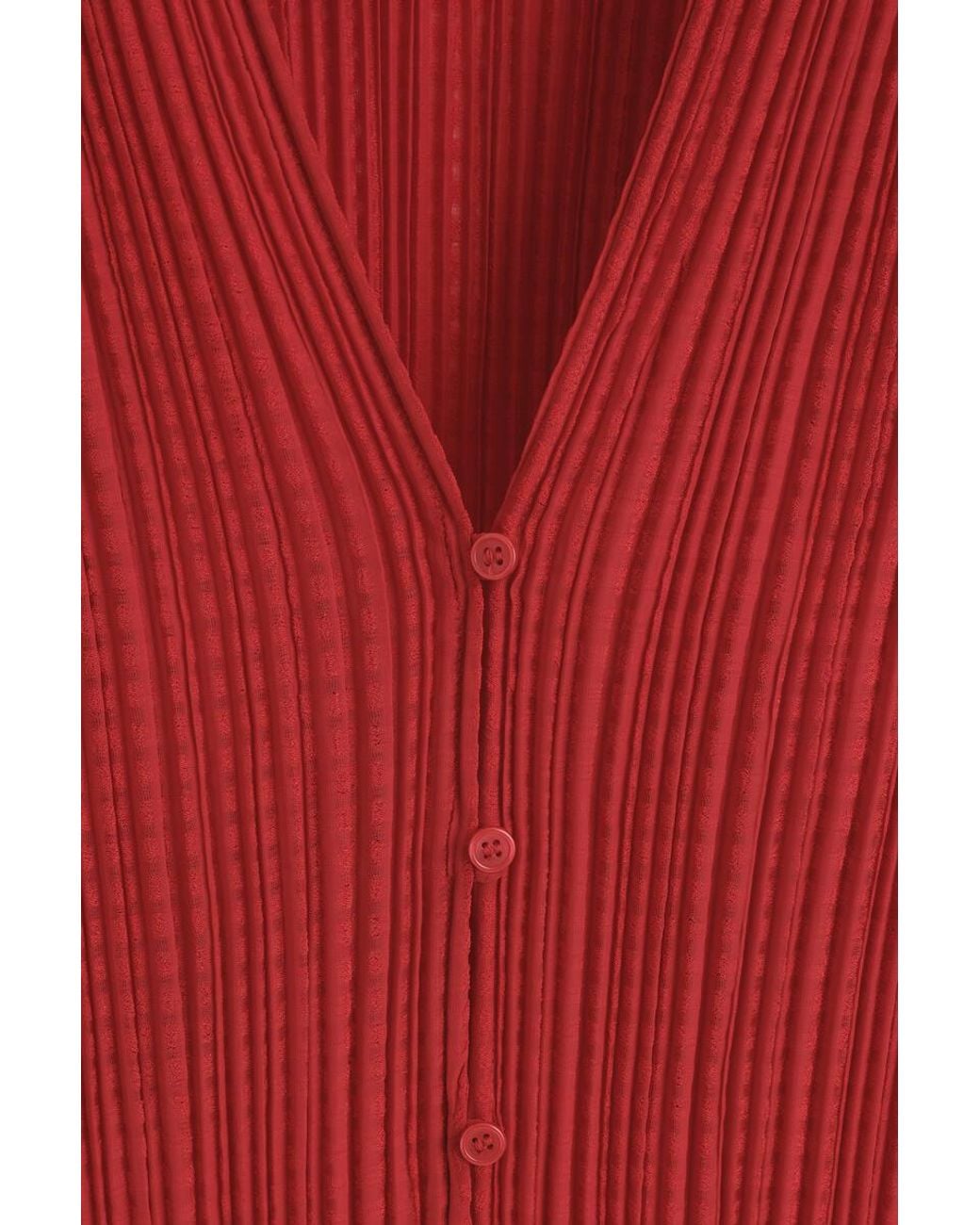 COS Red Pleated Jacquard Cardigan