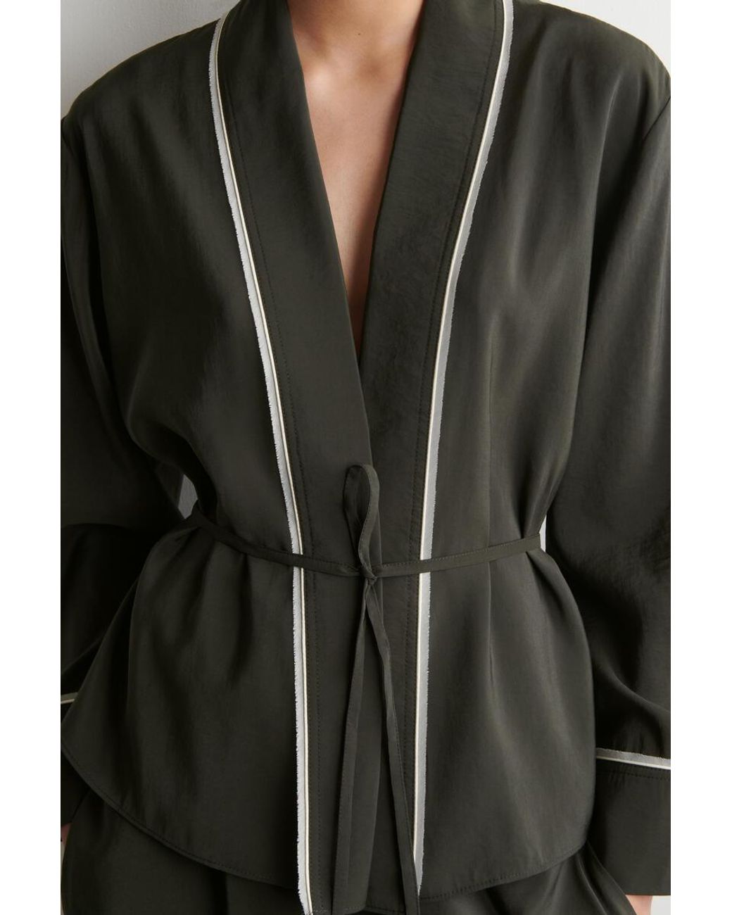 COS Black Contrast-Piped Belted Wrap Top