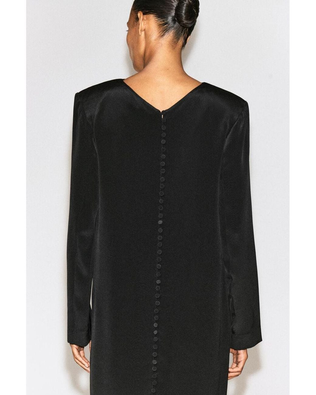 COS Button-Detail Silk-Crepe Maxi Dress in Black | Lyst
