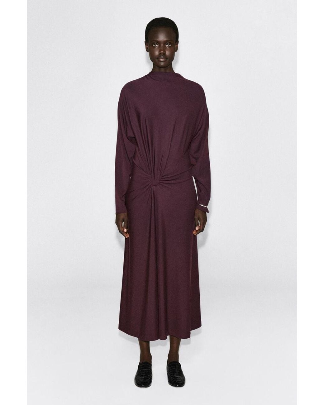 COS Purple Draped Twist-Detail Midi Dress