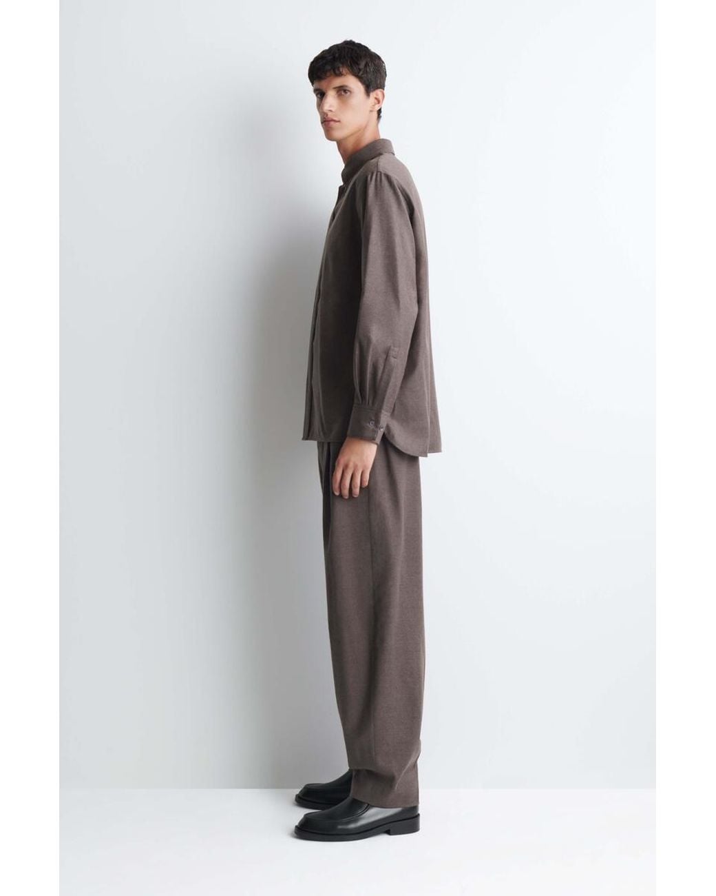 COS Brown Wool-Flannel Button-Down Collar Shirt for men