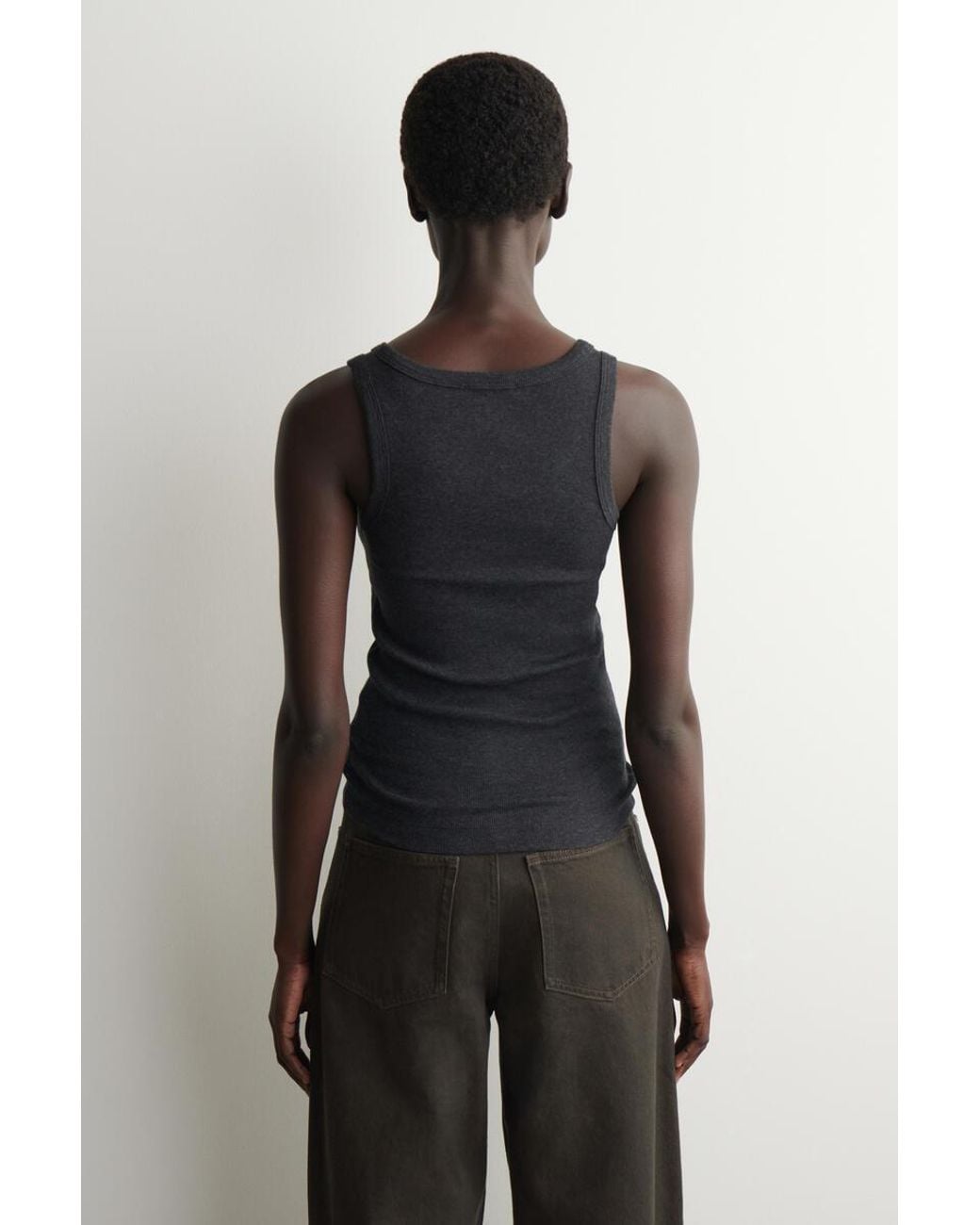 COS Black Ribbed Cotton Tank Top