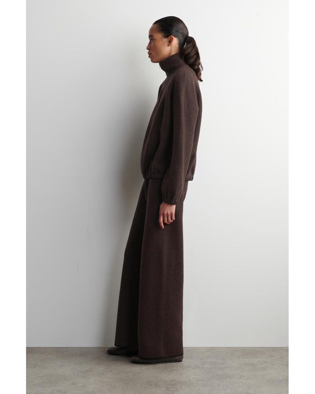 COS Brown Boiled Merino Wool Wide-Leg Pants