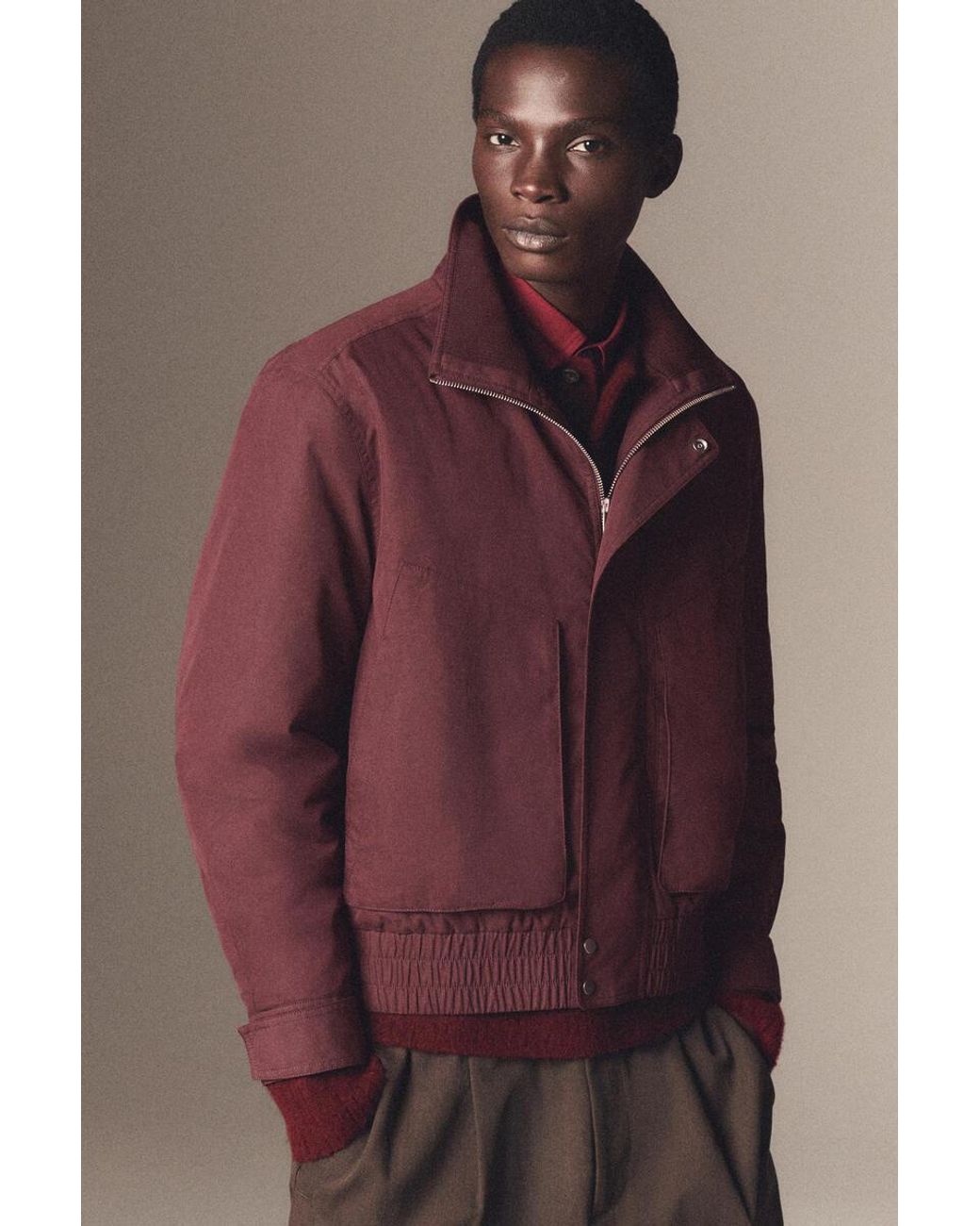 COS Red Padded Funnel-Neck Bomber Jacket for men
