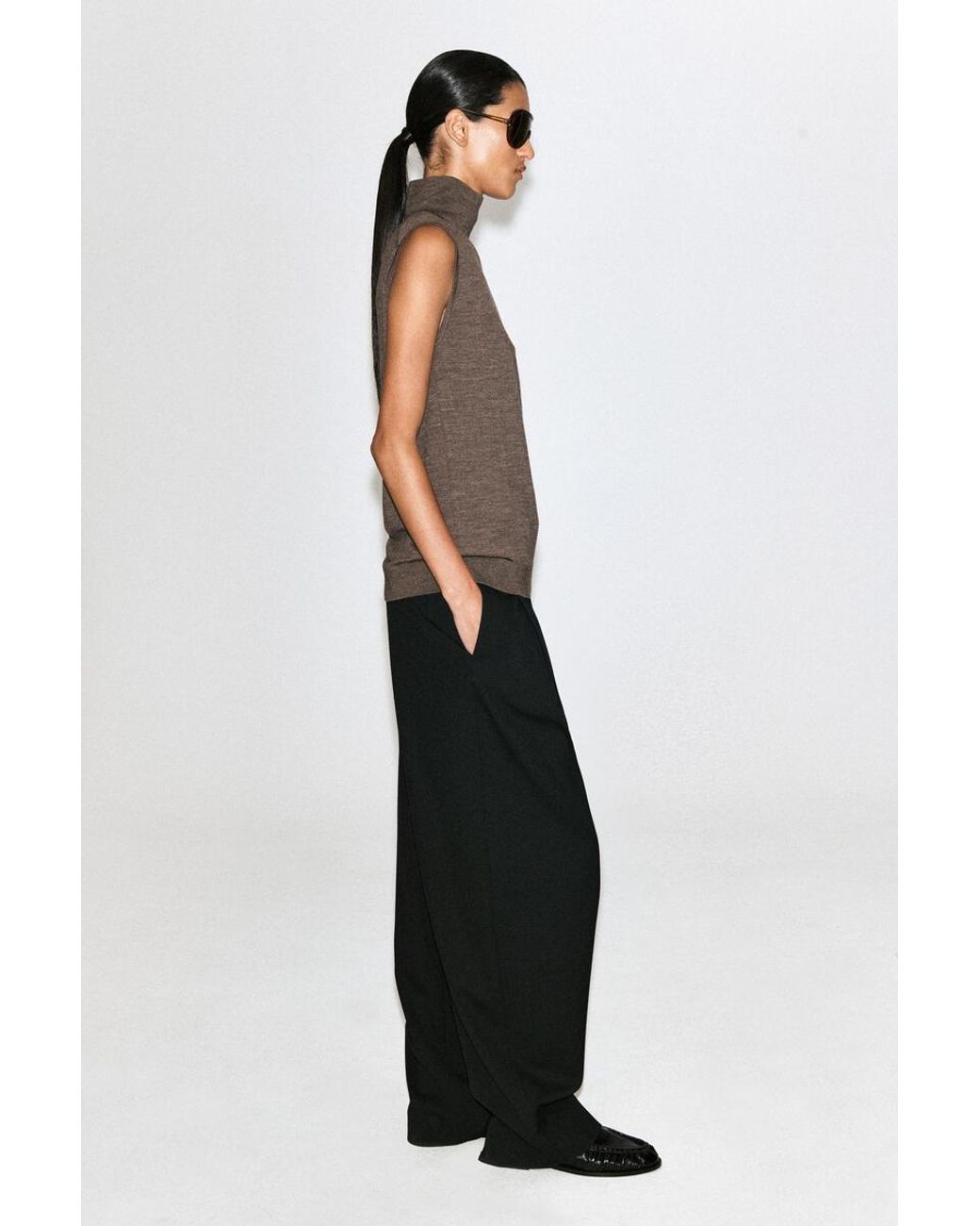 COS Brown Merino Wool Mock-Neck Tank