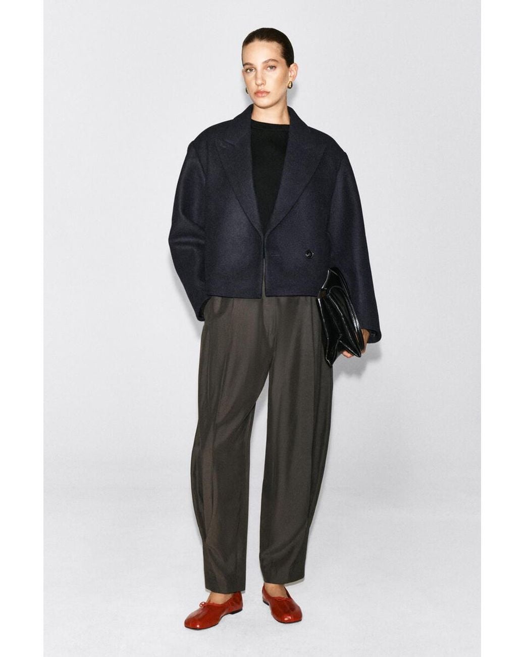 COS Black Oversized Cropped Boiled Wool-Blend Blazer