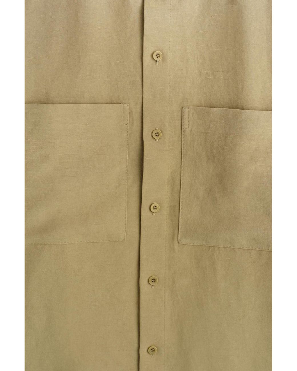 COS Green Oversized Grandad-Collar Linen Shirt for men