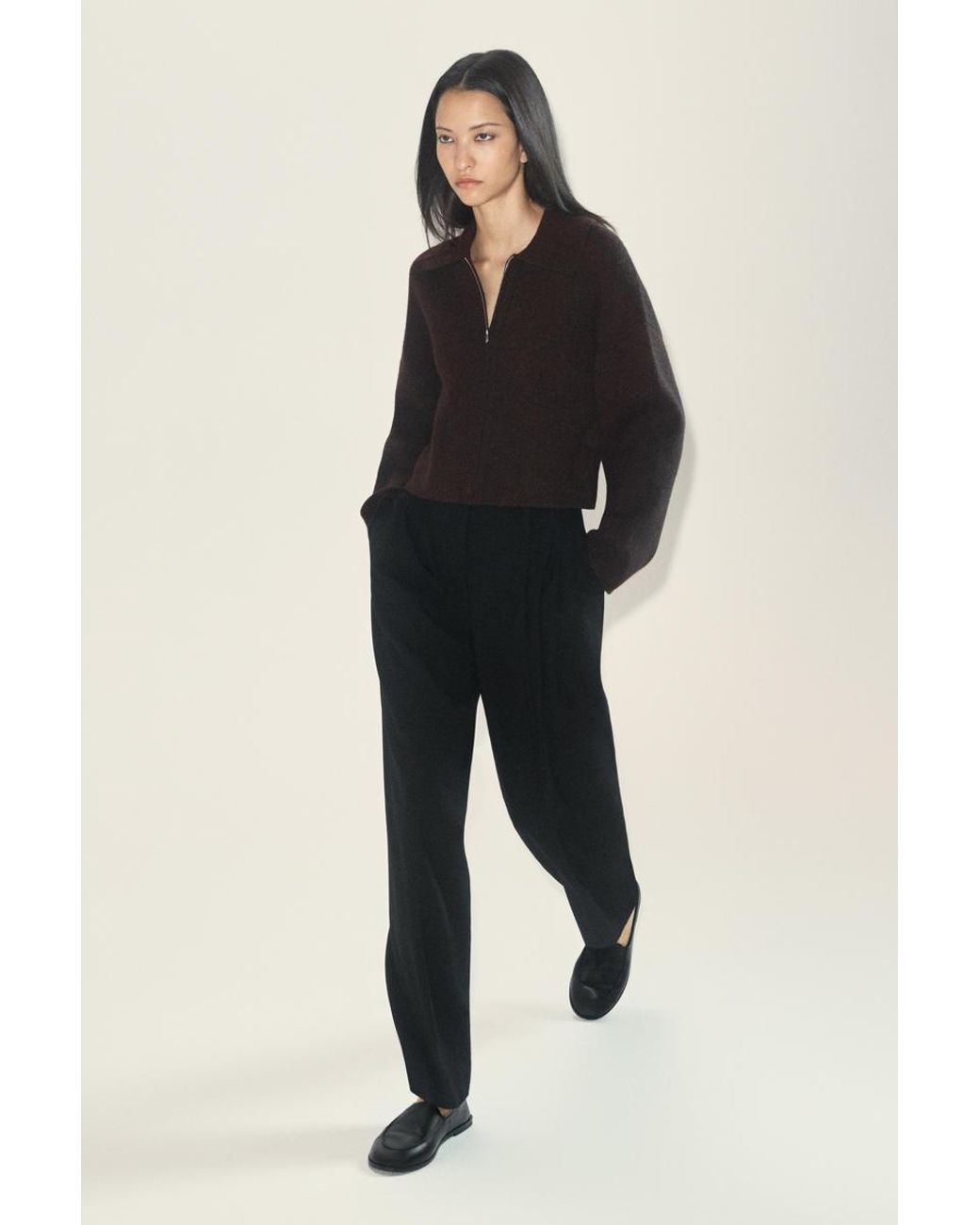 COS Black Cropped Knitted Merino Wool Jacket